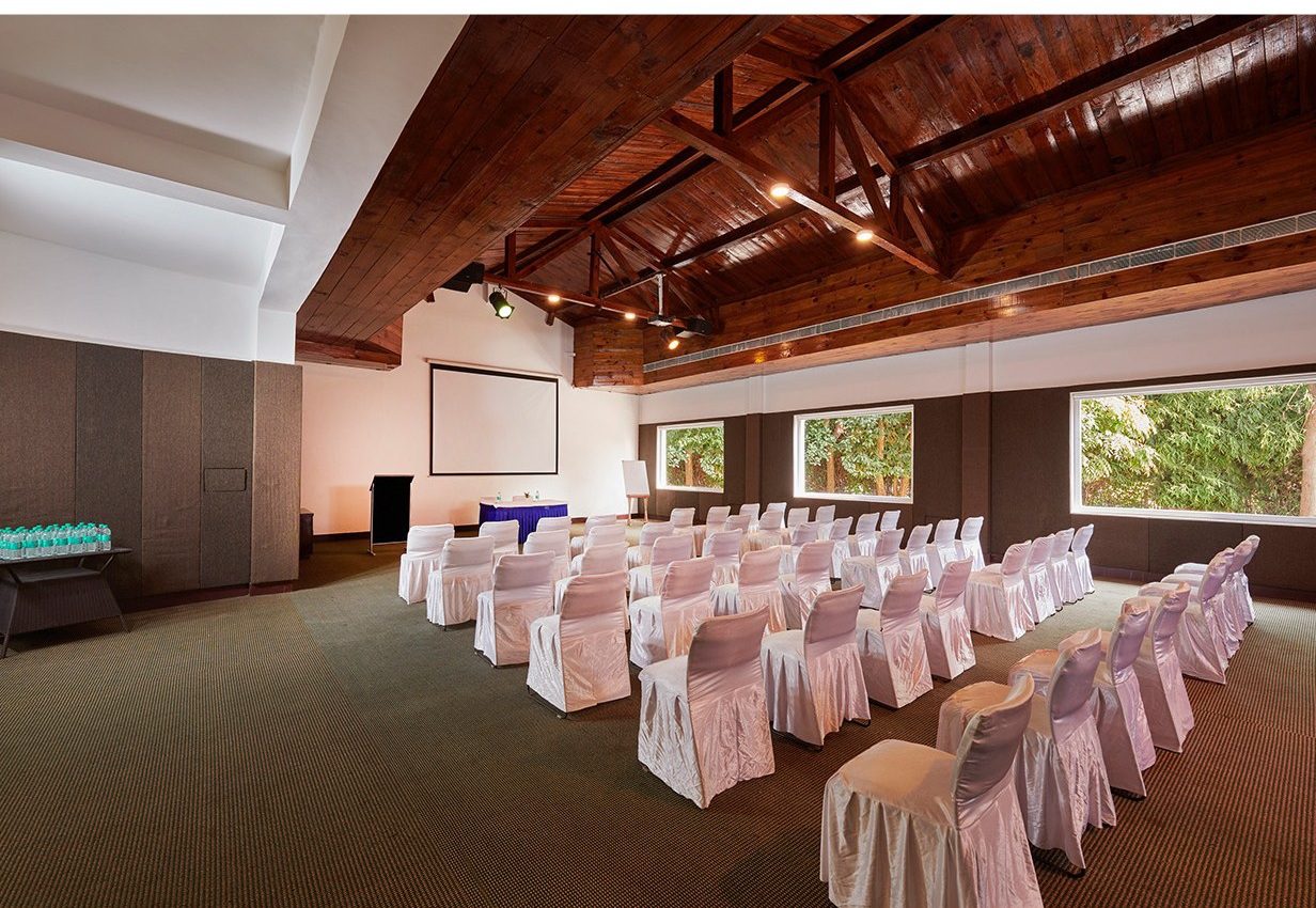 The banquet hall at Saalora Corbett Resort set theatre-style