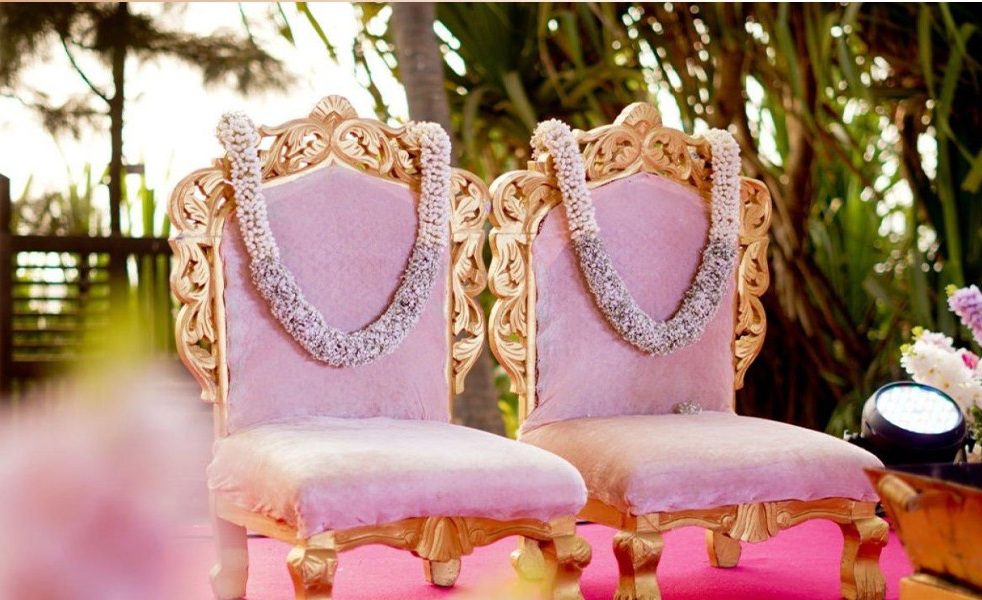 Ceremony seating in gold and rose